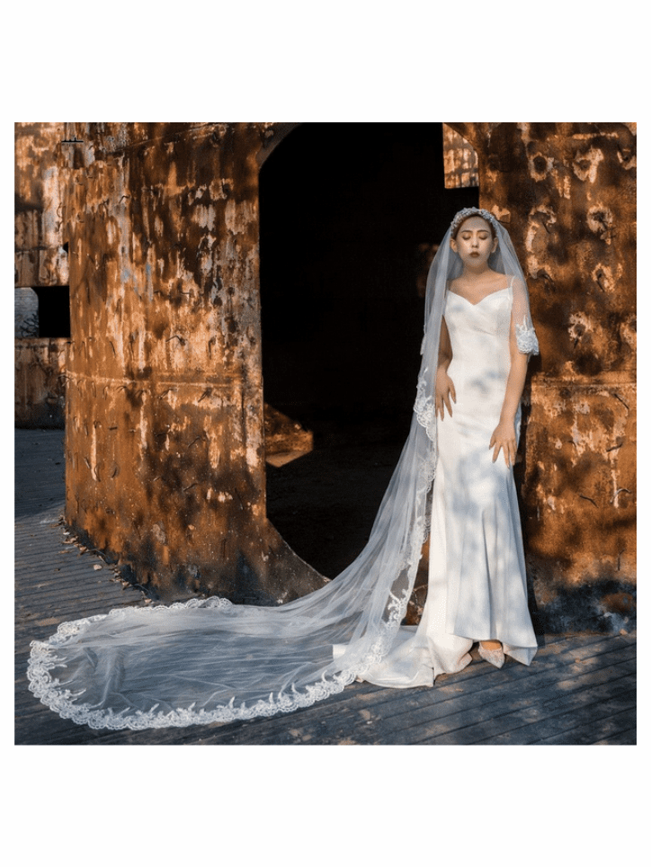 Double Layer 3m Lace Veil with Comb - Pure White 